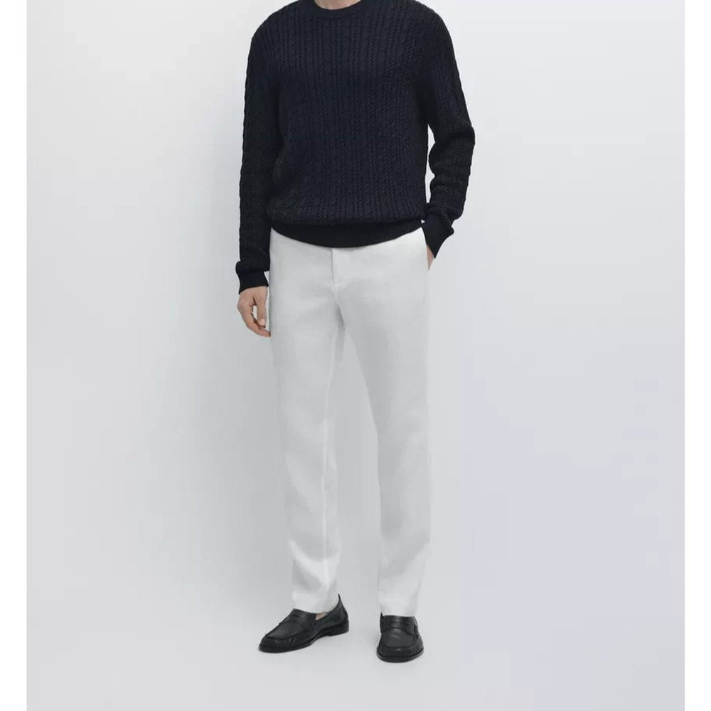 Massimo Dutti Tapered fit linen gauze trousers White Sz 56 A005066